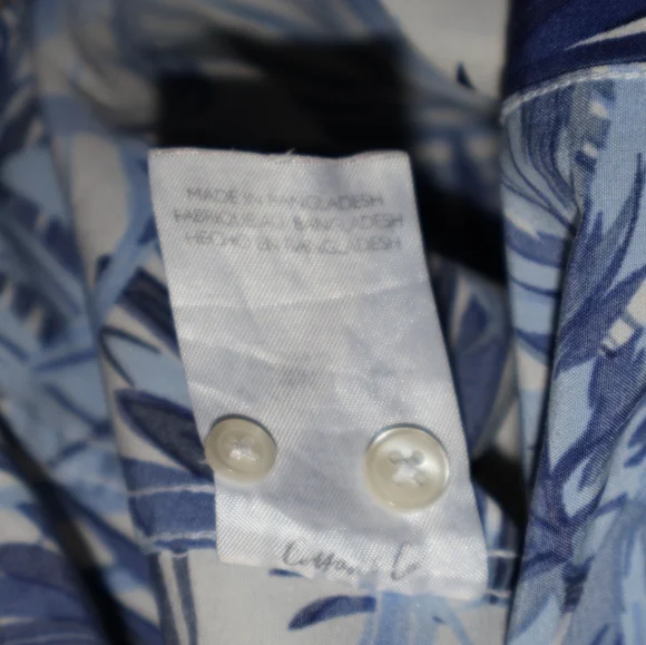 Cotton & Co. Blue Tropical Botanical & Palm Leaf Button Up Shirt. XL. NWOT. - Picture 9 of 13